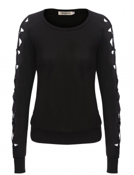 

O-neck Raglan Long Sleeve Pullover Hollow Out Lace Up T-Shirt, Multicolor