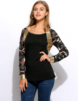 

Camouflage Printed Patchwork Pullover T-Shirt, Multicolor