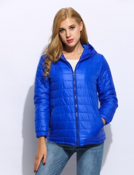 

Hooded Long Sleeve Solid Zipper Closure Elastic Cuffs Down Coat, Multicolor