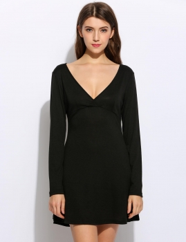 

Black Sexy Long Sleeve Deep V Neck Short Mini Going Out Dresses, Multicolor