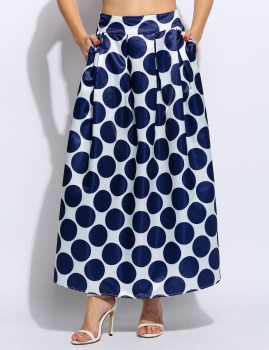 

Woman Polka Dot Ankle Length Long Skirt With Pocket, Multicolor