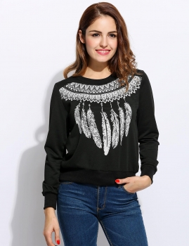 

Long Sleeve O-Neck Print Pullover Casual Sweatshirt, Multicolor