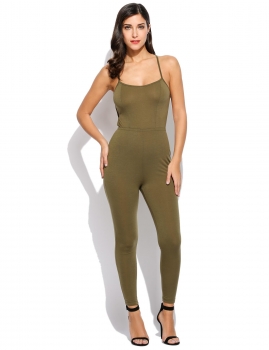 

Army green Low-Cut Spaghetti Strap Backless Jumpsuits, Multicolor