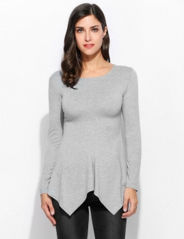 

Gray Fit Peplum Solid Long Sleeve Top, Multicolor