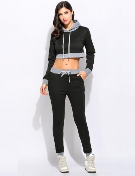 

Casual Woman Hoodie Crop Top and Patchwork Long Pants Tracksuit Sets, Multicolor