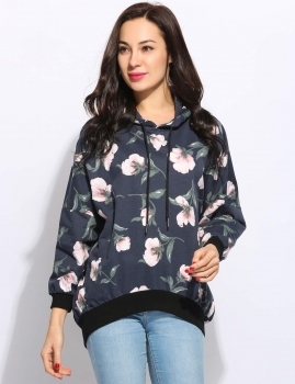 

Long Sleeve Hooded Floral Casual Pullover Hoodie, Multicolor