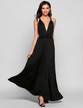 

Black Women Multiway Sleeveless Solid Backless Sexy Bandage Evening Party Dress, Multicolor