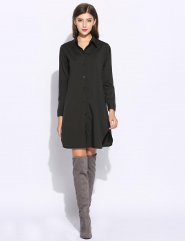 

Black Turn-down Collar Long Sleeve Button-Down Chiffon Shirts, Multicolor