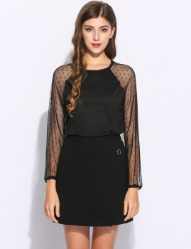 

See Through Polka Dot Sleeves Patchwork Pullover Chiffon Blouse, Multicolor