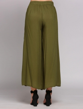 

Army green Solid Mid Waist Loose Breathable Wide-Legged Pants, Multicolor