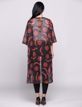 

Printed 3"4 Sleeve Loose Chiffon Beach Cover, Multicolor