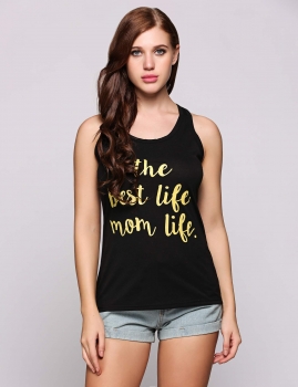 

Letter Printed Contrast Color Sleeveless Basic Pullover Tank Top, Multicolor
