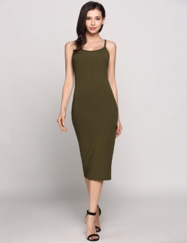 

Knitting Sleeveless Halter Collar Split Hem Solid Pencil Going Out Dress, Multicolor