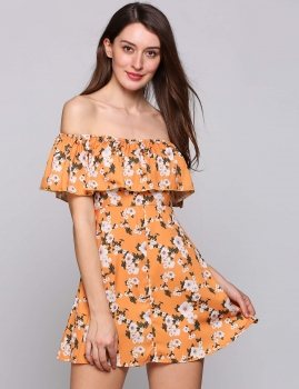 

Flower printing Off The Shoulder Sleeveless Flower Print A-Line Ruffles Going Out Dress, Multicolor