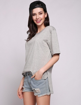 

Solid Side Slit Half Sleeve Crew Neck Pullover T-Shirt, Multicolor