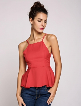 

Pleated High Low Hem Back Zip Solid Sleeveless Pullover Camisole, Multicolor