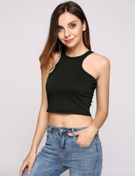 

Black Solid Crew Neck Sleeveless Slim Fit Crop Top, Multicolor