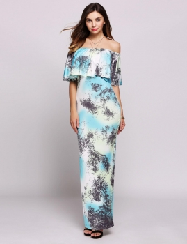

Sleeveless Off The Shoulder Bodycon Ruffles Print Split Hem Going Out Dress, Multicolor