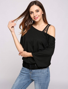 

Fake Two Piece Lace Patchwork Pullover Top, Multicolor
