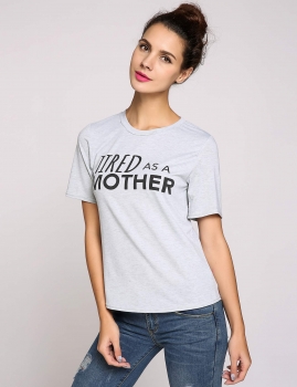 

Gray Tired Letter Printed Short Sleeve Crew Neck Pullover T-Shirt, Multicolor