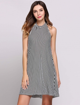 

Sleeveless Halter Collar Stripes Backless Shift Going Out Dress, Multicolor