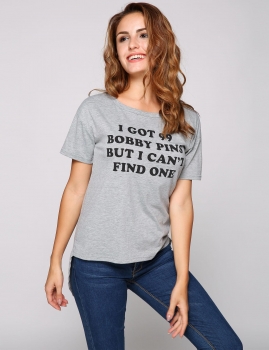 

Letter Printed High Low Hem Short Sleeve T-Shirt, Multicolor
