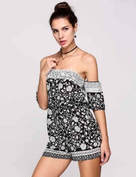 

Short Sleeves Off the Shoulder Printed Floral Rompers, Multicolor
