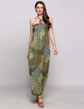 

Halter Collar Sleeveless Boho Style Print Casual Maxi Dress, Multicolor