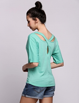 

Green Back Cross Solid Round Neck Half Sleeve T-Shirt, Multicolor