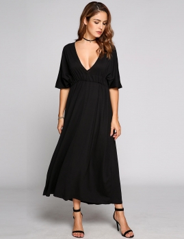 

Half Sleeve Plunge Collar Belted Maxi Dress, Multicolor