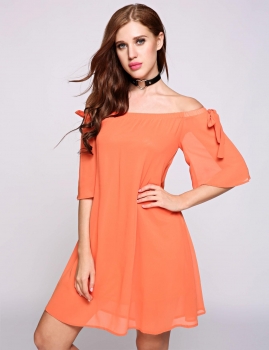 

Half Bell Sleeve Off The Shoulder Collar Bow Skater Going Out Dress, Multicolor