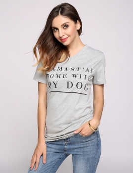 

Letter Printed Short Sleeve V Neck Pullover T-Shirt, Multicolor