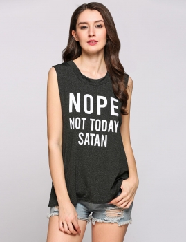 

Black Letter Printed Crew Neck Sleeveless Pullover Tank Top, Multicolor