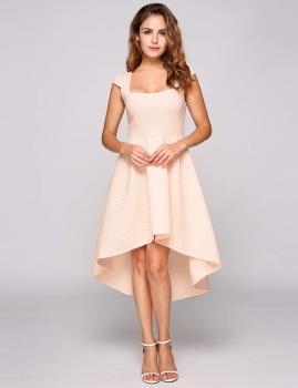 

Pink Cap Sleeve Square Collar High Low Hem Swing Dress, Multicolor
