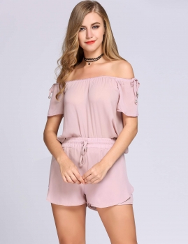 

Off the Shoulder Solid Top and Drawstring Shorts Set, Multicolor