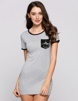 

Grey Short Sleeve Pocket Front T-Shirt Dress, Multicolor