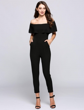 

Ruffles Off the Shoulder Sleeveless Fitness Solid Jumpsuits, Multicolor