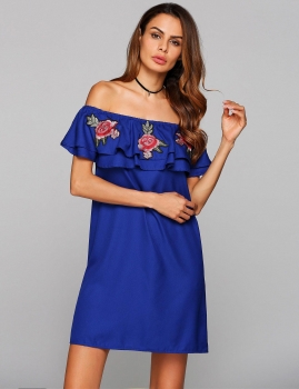 

Sleeveless Off The Shoulder Applique Ruffles Dress, Multicolor