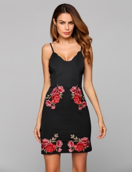 

Black Spaghetti Strap Embroidery Bodycon Backless Dress, Multicolor