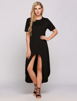 

Short Sleeve Asymmetrical Hem Solid T-Shirt Dress, Multicolor