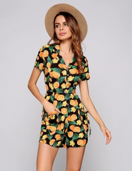 

Fruit Printed Fitness Short Sleeves V-Neck Rompers, Multicolor