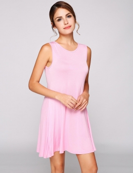 

Lace Up V Back Sleeveless Solid Shift Dress, Multicolor