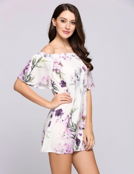 

Short Flare Sleeve Off The Shoulder Floral Dress, Multicolor