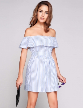 

Sleeveless Off The Shoulder Backless Stripes Dress, Multicolor