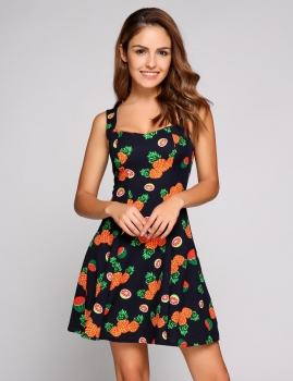 

Sleeveless Square Collar Fruit Print Skater Dress, Multicolor