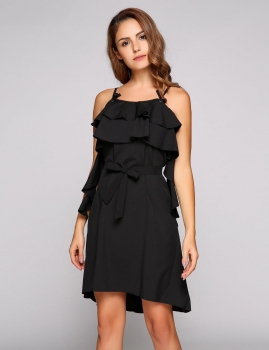 

Spaghetti Strap Sleeveless Ruffle-Trimmed Shift Dress, Multicolor