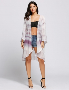 

Tie Dye Long Sleeves Loose Long Cover-Ups Kimono, Multicolor