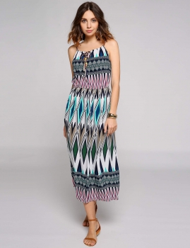 

Spaghetti Strap Sleeveless Geometric Boho Dress, Blue