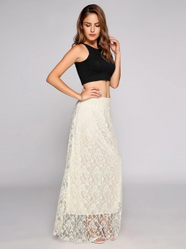 

Elastic High Waist Hollow Lace Maxi Skirt, Multicolor