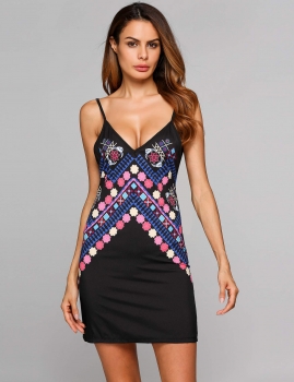 

Adjustable Spaghetti Strap Sleeveless Print Cami Dress, Multicolor